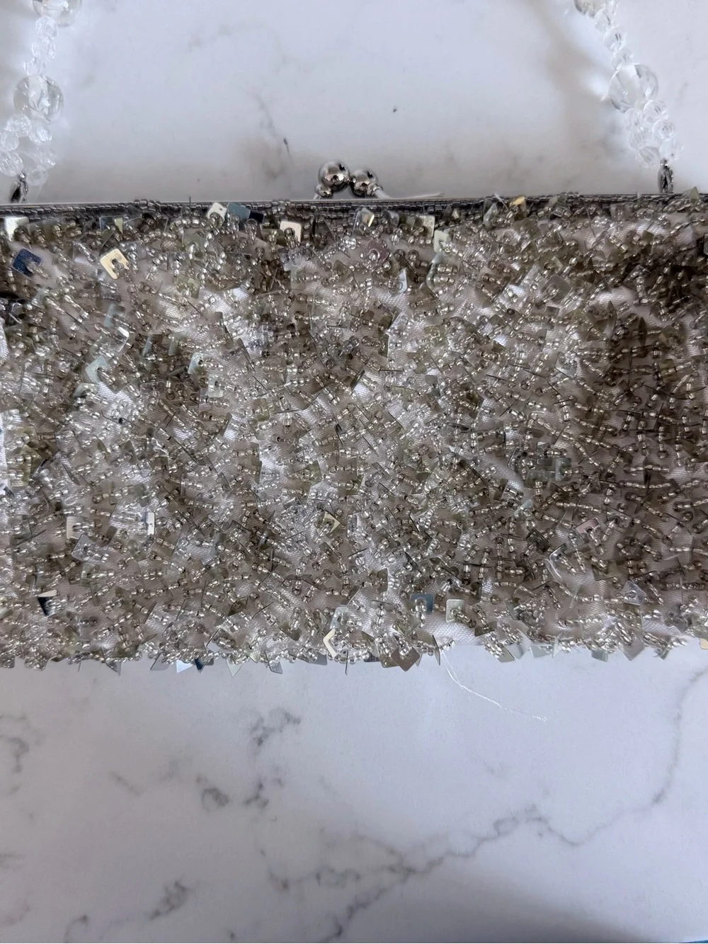 Vintage Beaded Crystal Evening Clutch in Clear/Silver